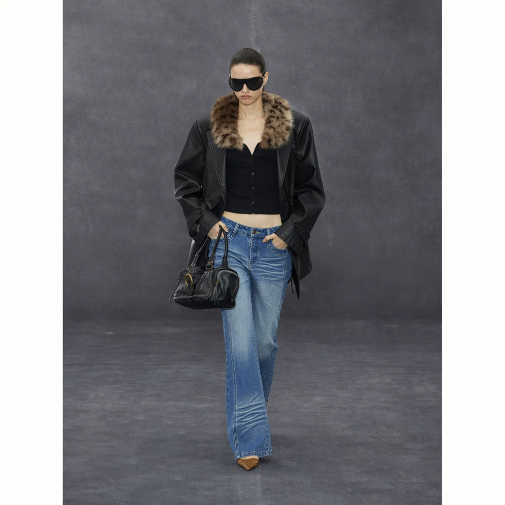 Wcoumq | Retro Washed Low-Waist Straight-Leg Jeans with Slight Flare