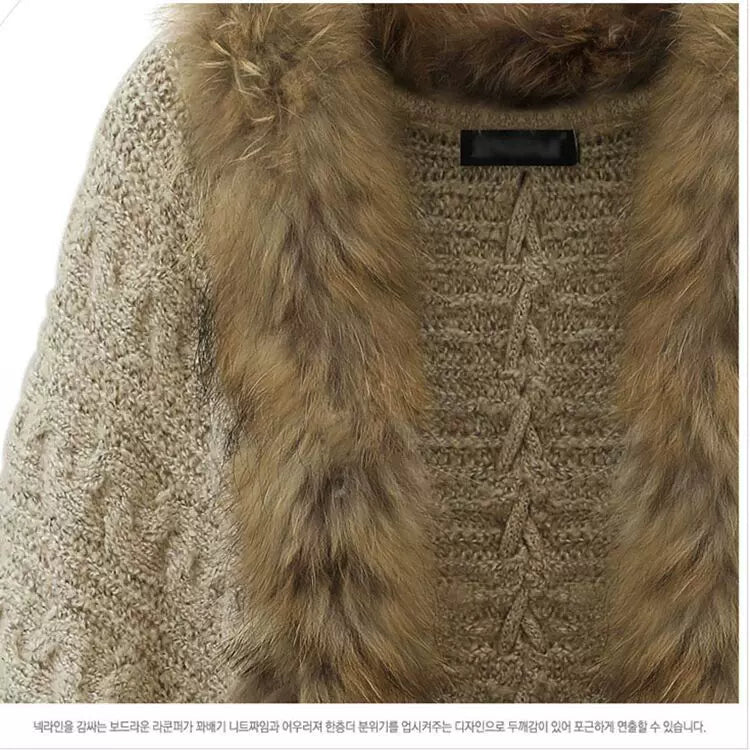 Wcoumq | Plus Size Women’s Knitted Cardigan Cape Shawl with Bat Sleeves & Fur Collar – European & American Style Daily Special Offer