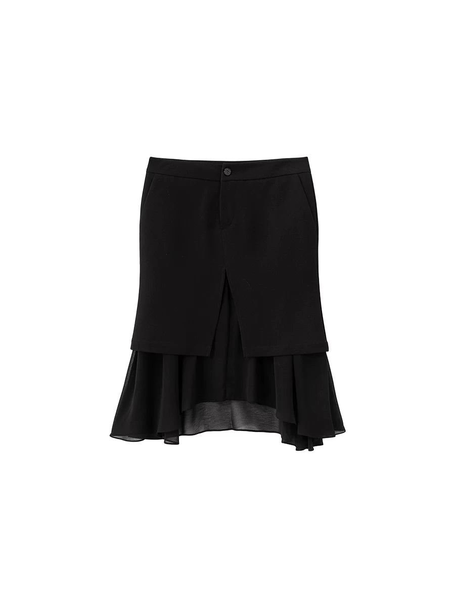 Wcoumq | Retro Flowing Irregular Hem Silk Spliced Fishtail Skirt – Elegant Women’s Unique Fishtail Skirt for Formal & Casual Occasions