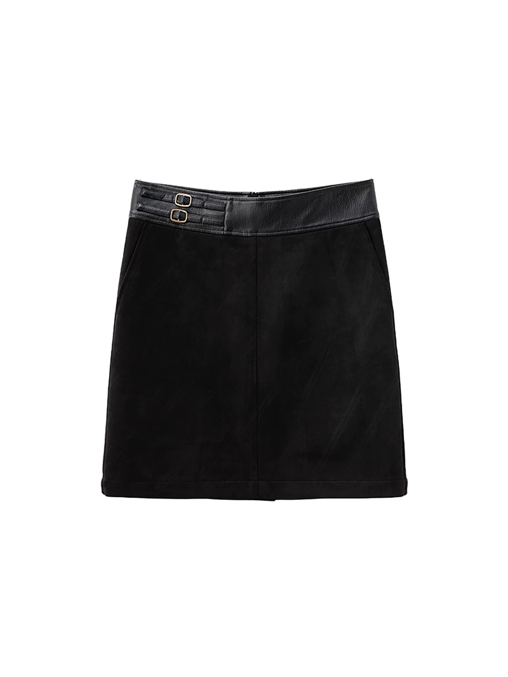 Wcoumq | Retro Waistband Suede Black Straight Stitched Leather Fishtail Skirt – Autumn & Winter A-Line Skirt for Women