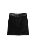 Wcoumq | Retro Waistband Suede Black Straight Stitched Leather Fishtail Skirt – Autumn & Winter A-Line Skirt for Women