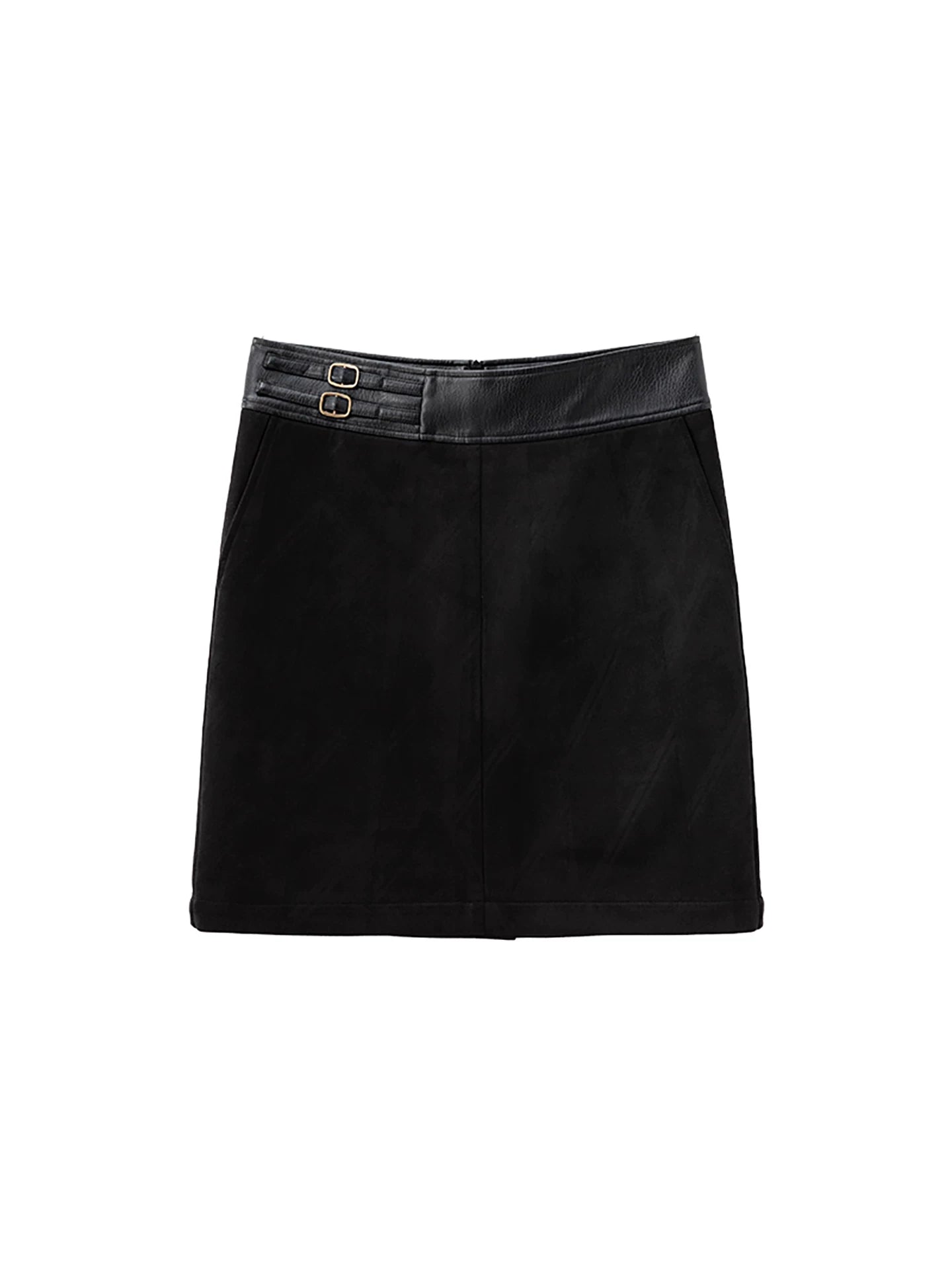Wcoumq | Retro Waistband Suede Black Straight Stitched Leather Fishtail Skirt – Autumn & Winter A-Line Skirt for Women