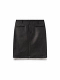 Wcoumq | Retro Contrast Low-Waist Straight Leather Skirt – Chic Women’s Stylish Faux Leather Skirt