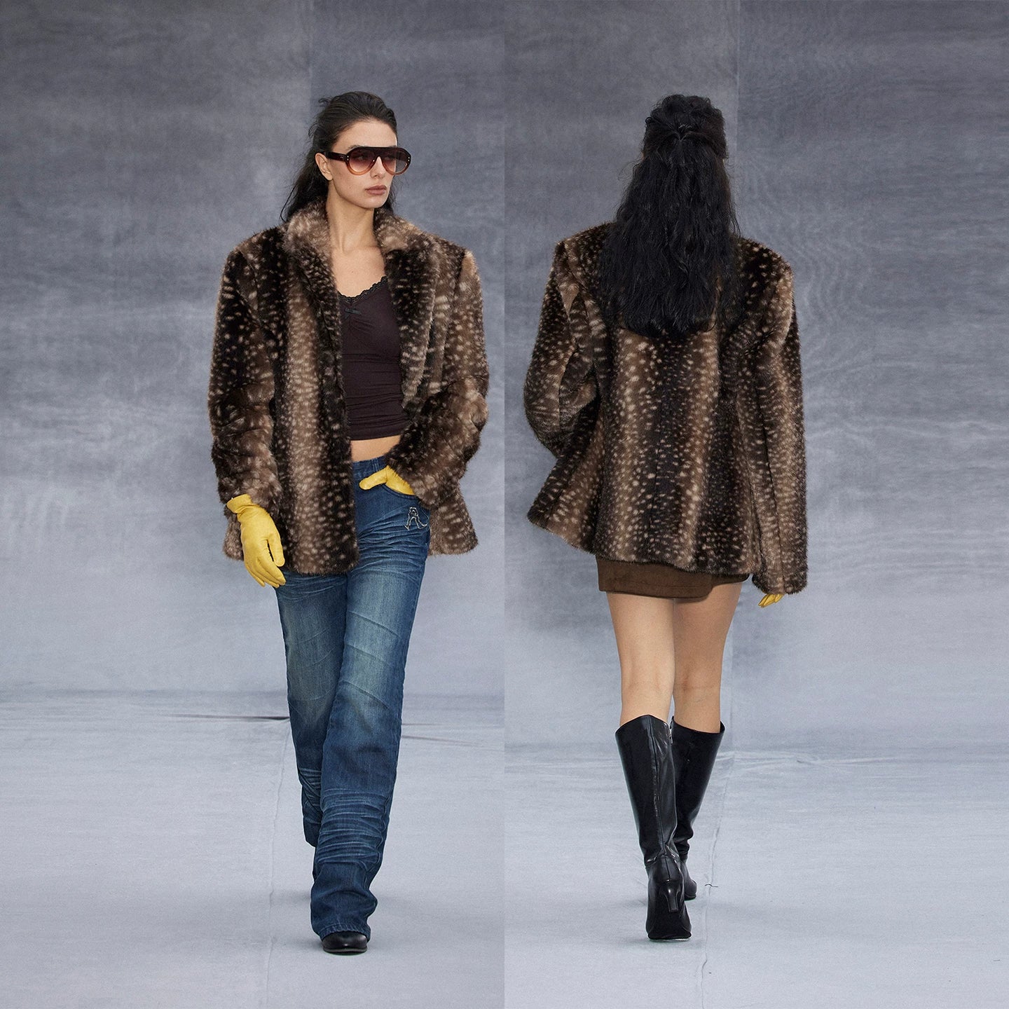 Wcoumq | Retro Fawn Pattern Fur One-Piece Suit for Women – Stylish and Cozy Retro Outerwear