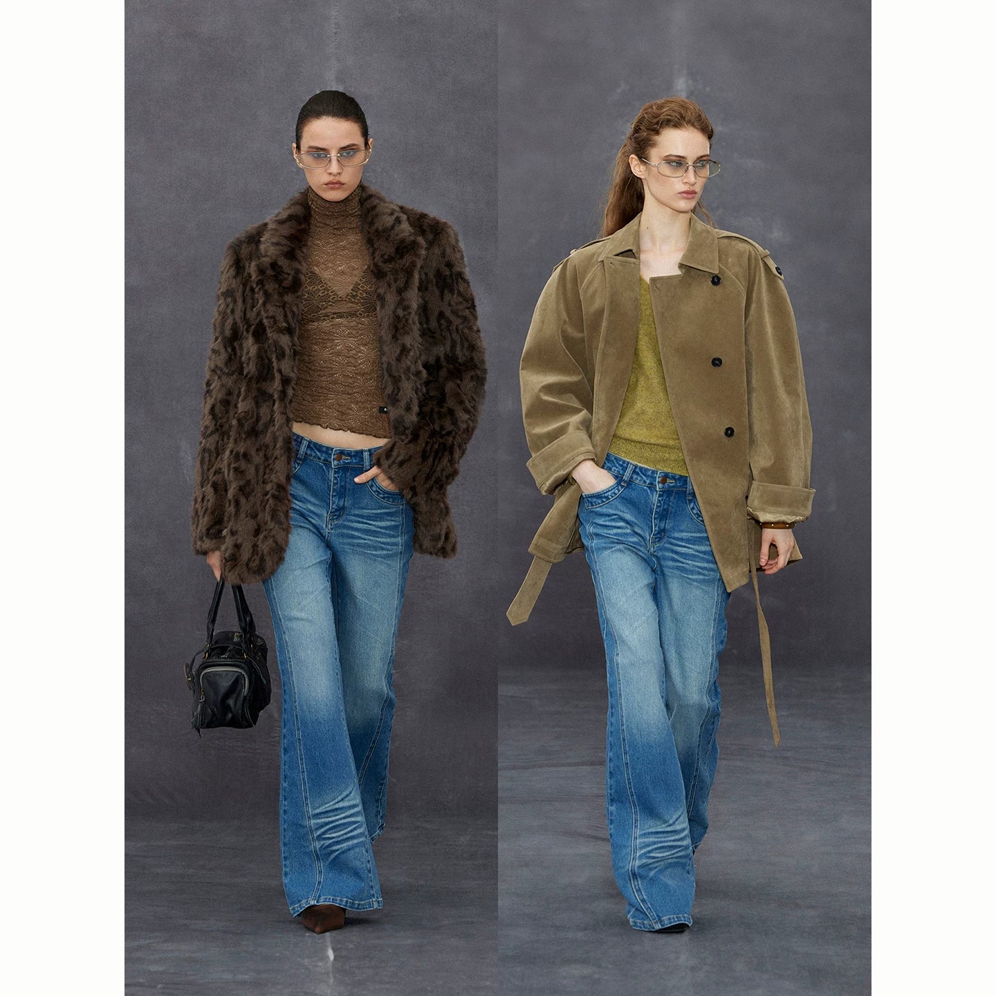 Wcoumq | Retro Washed Low-Waist Straight-Leg Jeans with Slight Flare