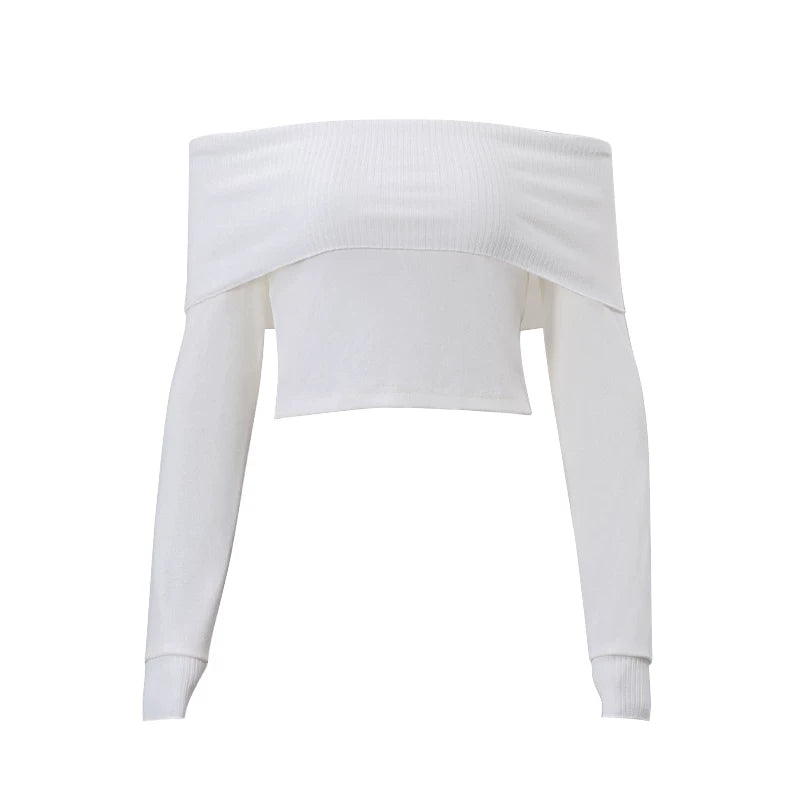 Wcoumq | Ribbed One-Shoulder Slim Long Sleeve Top for Autumn