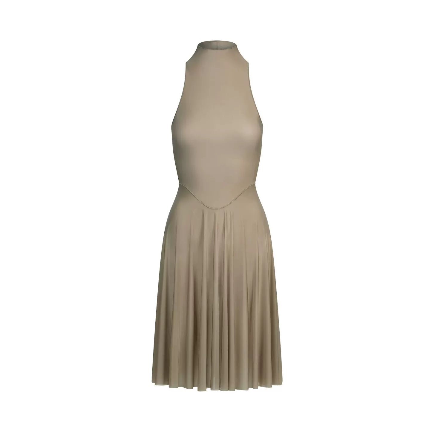 Wcoumq | Sheer High Neck Sleeveless Midi Dress with Pleated Design
