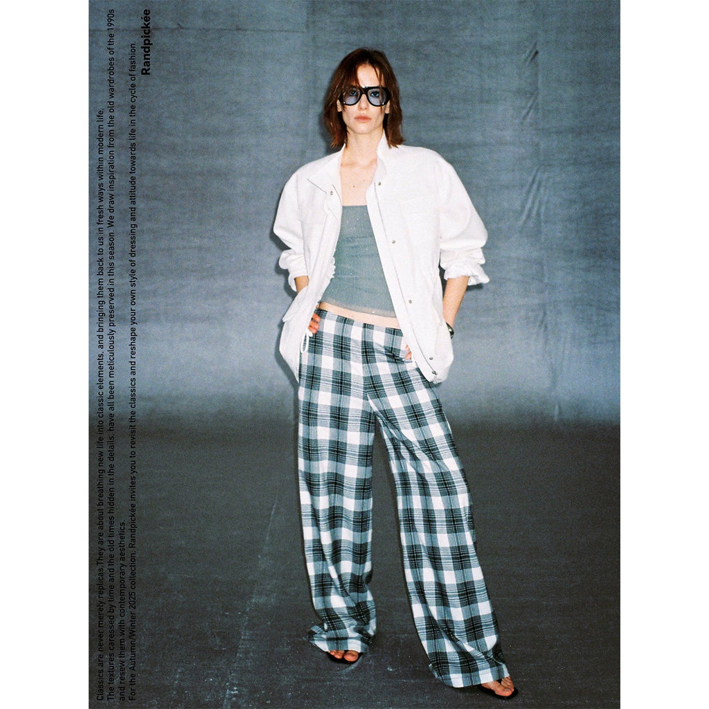 Wcoumq | Classic Plaid Straight-Leg Wide Pants for Everyday Casual Wear