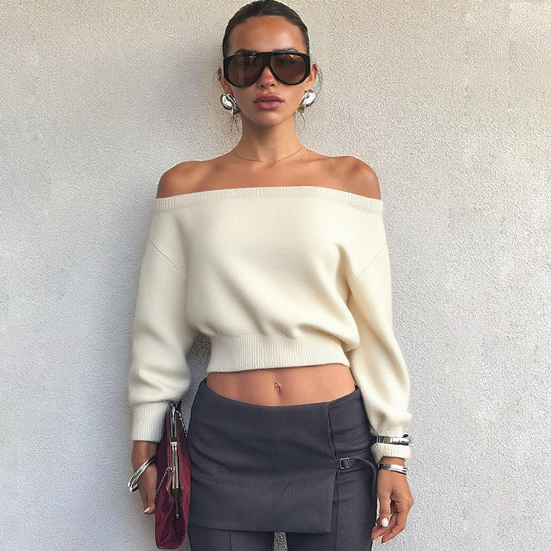 Wcoumq | Slanted Shoulder Long-Sleeve Sweater for Women – Fashionable and Simple Casual Autumn Woolen Top, 2025 Hot Girl Trendy Design