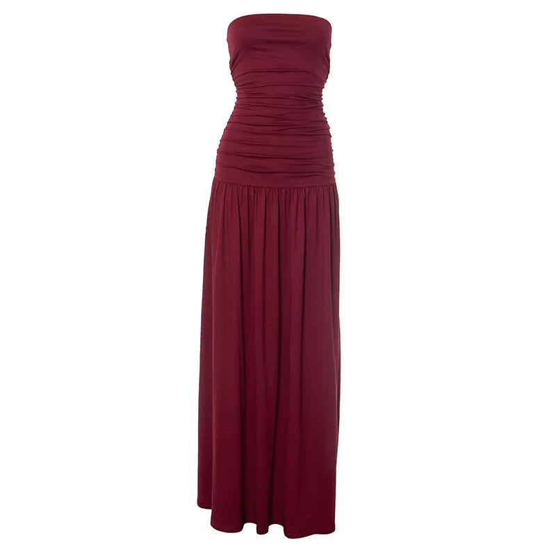 Wcoumq | Summer Tube Top Off-Shoulder Sleeveless Maxi Dress with Loose Fit