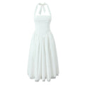 Wcoumq | White Mesh Halter Dress with Slim Waist for Resort and Mid-Length Elegance