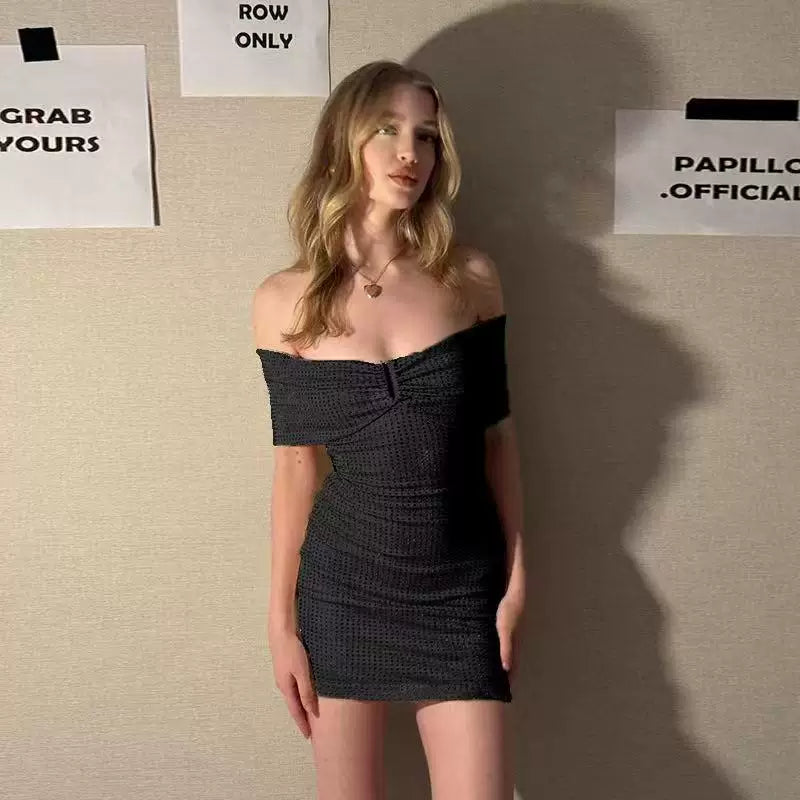 Wcoumq | One-Shoulder Backless Mini Dress with Lapel and Sparkling Design