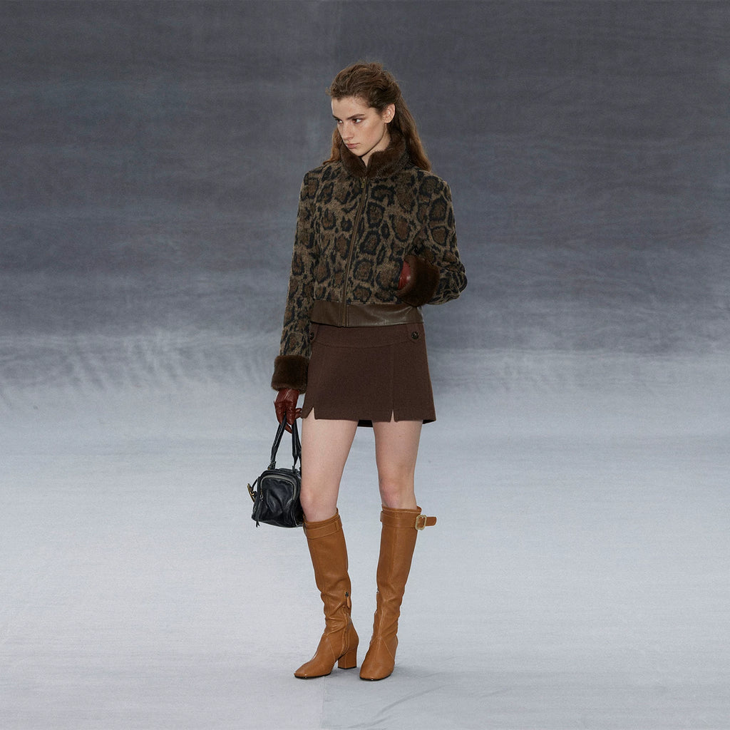 Wcoumq | Retro Off-Shoulder Leopard Print Wool Jacket with Detachable Fur Collar – Short Coat for Women