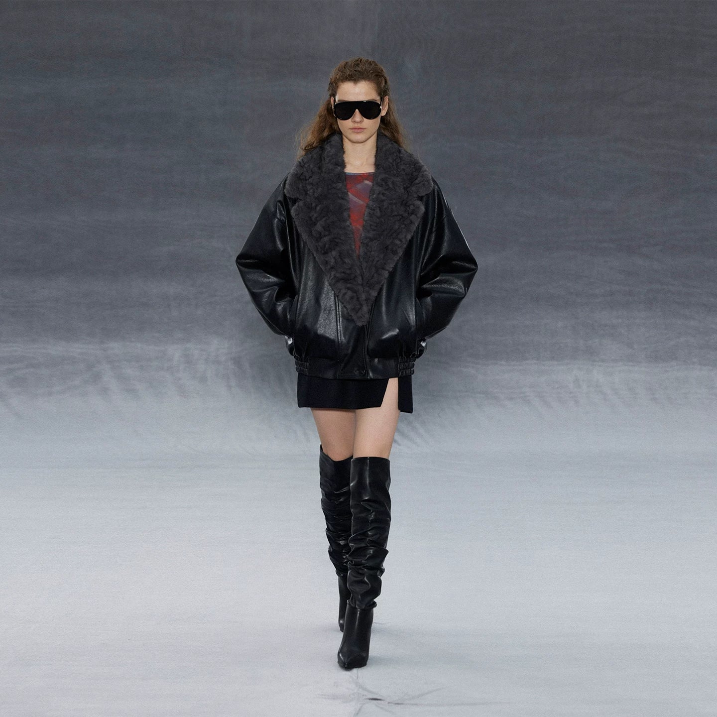 Wcoumq | Retro PU Leather Quilted Cotton Jacket with Embossed Fur Collar – Loose-Fitting Black Women's Outerwear