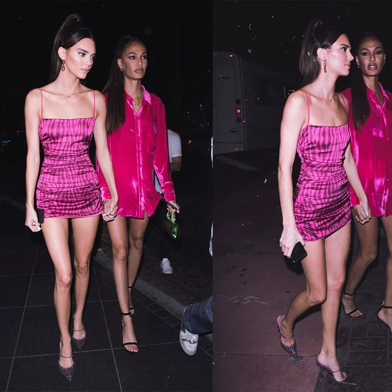 Wcoumq | Red Striped One-Shoulder Mini Dress with Slim Hip Design