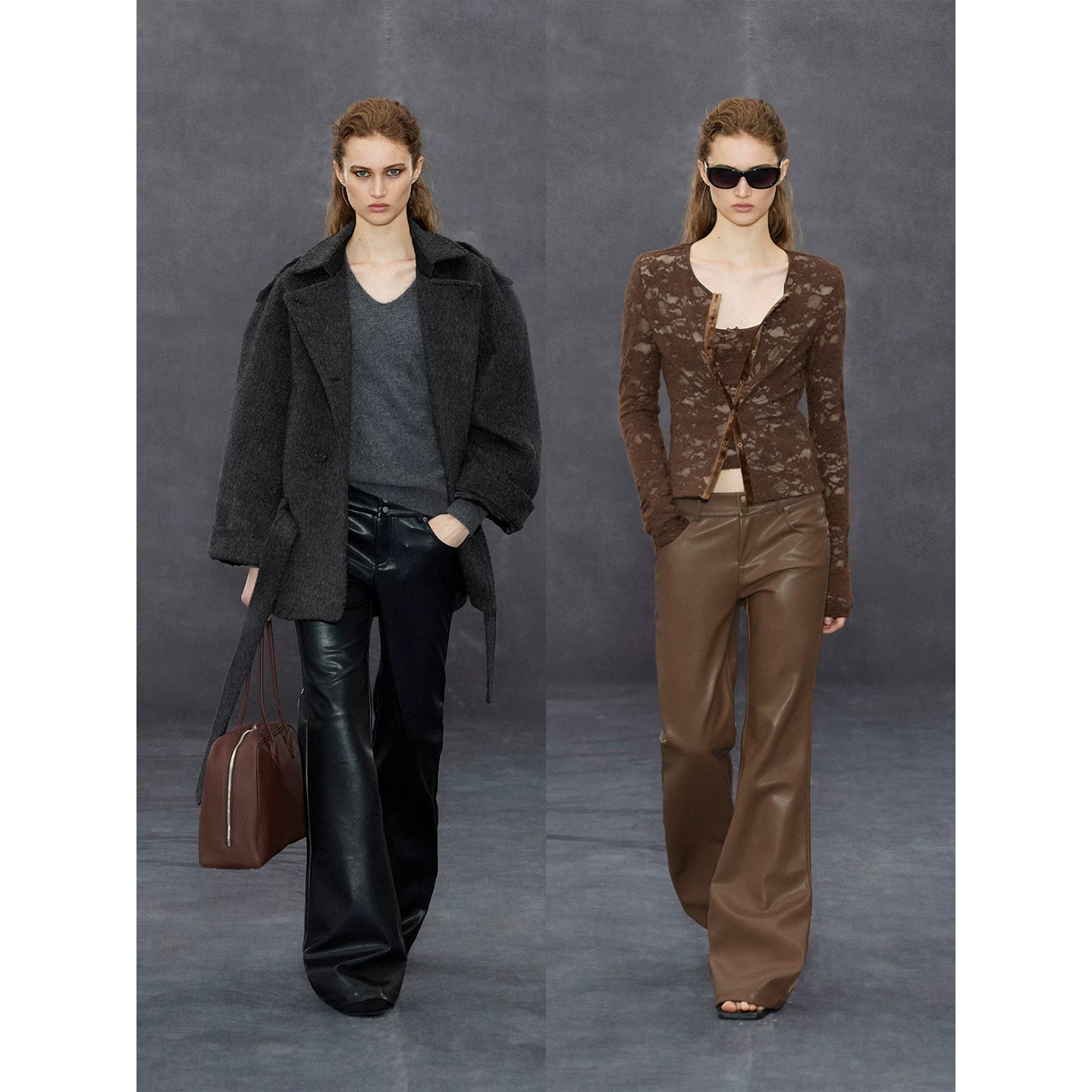 Wcoumq | Retro Low-Waisted Slightly Flared Straight Wide-Leg Leather Pants – Casual & Fashionable American Style