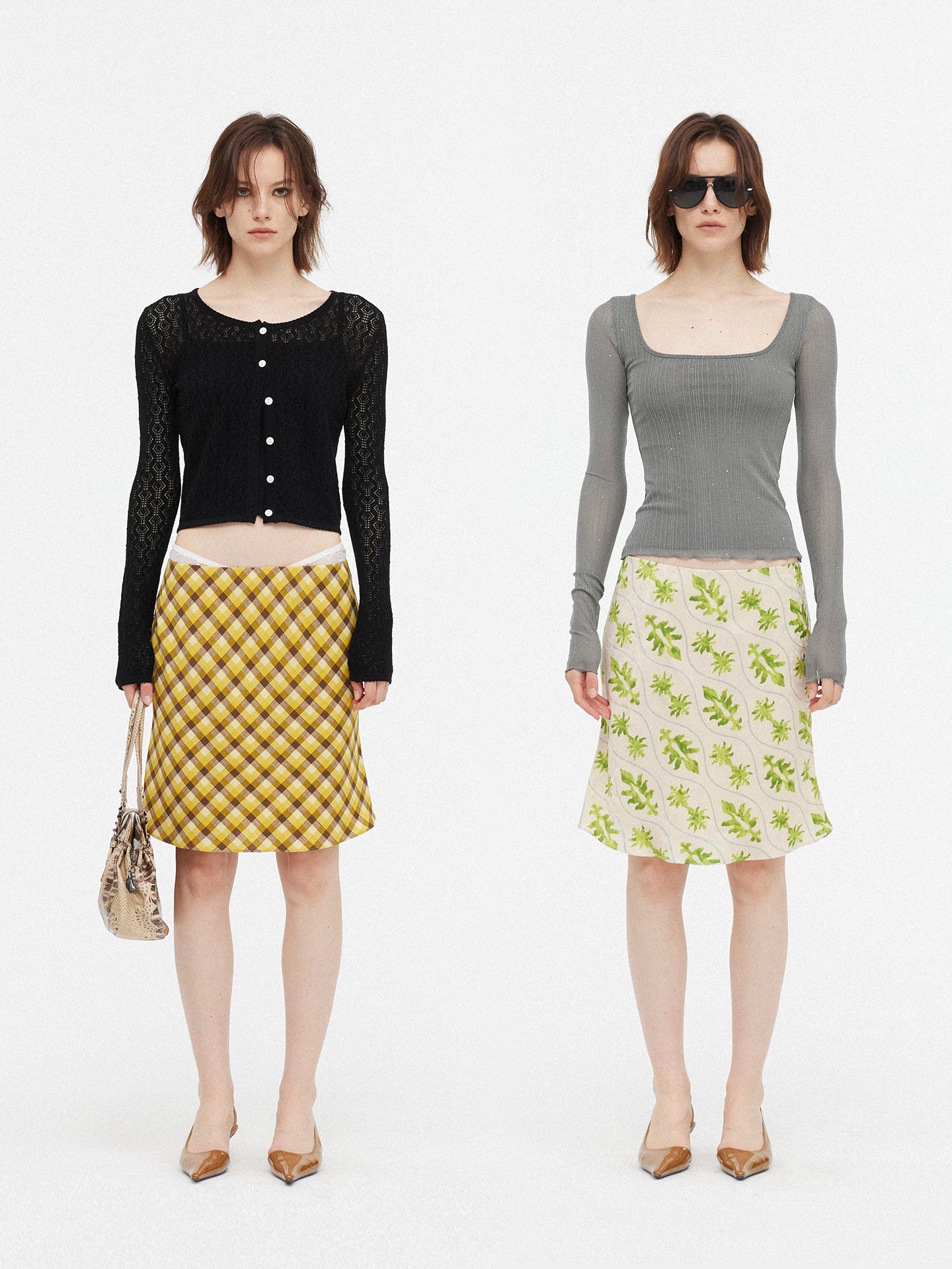 Wcoumq | Retro Satin Low-Waisted Slim-Fit Plaid Patchwork Fishtail Skirt – Elegant Women's Skirt for Formal & Casual Wear