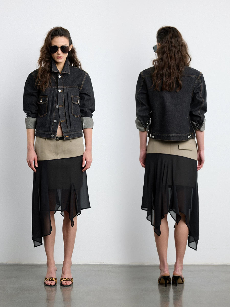 Wcoumq | Silk Mesh Patchwork Skirt with Flowing Irregular Hem – Elegant Women’s Skirt for Formal & Casual Occasions