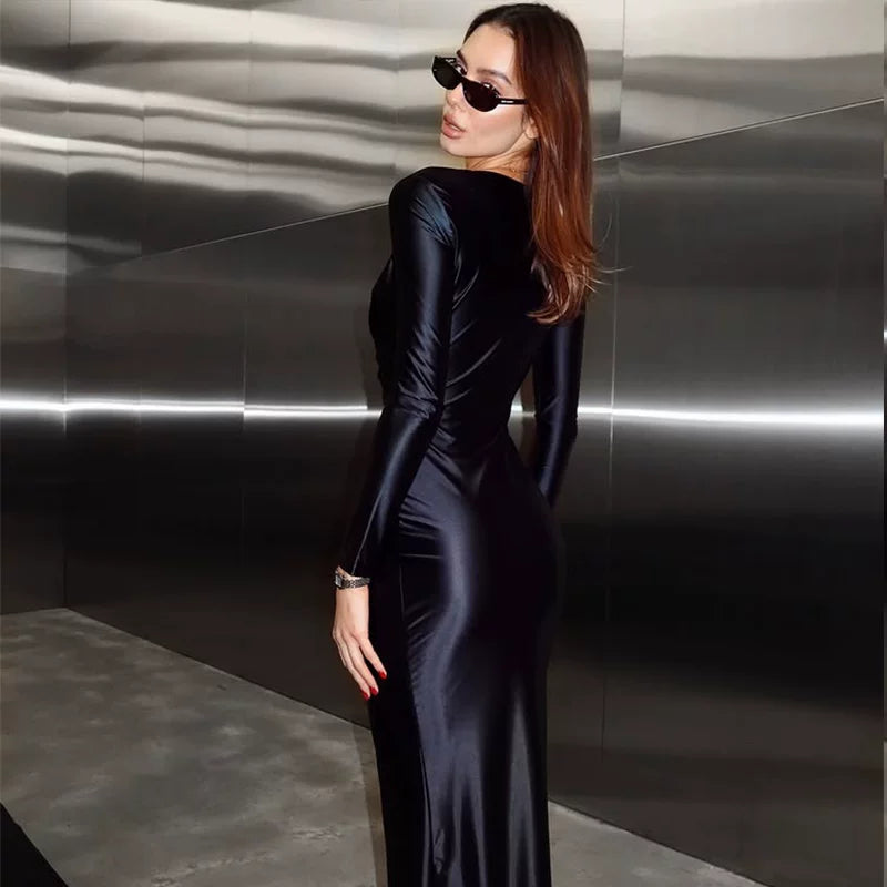 Wcoumq | Long-Sleeve Slim Fit Dress with Swing Collar for Autumn 2025