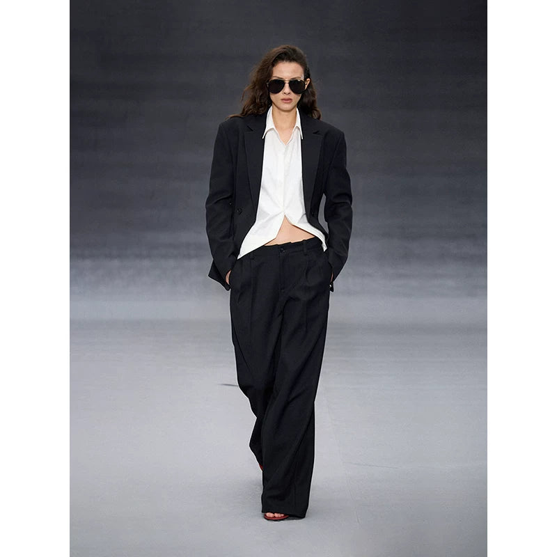 Wcoumq | Low-Waist Three-Dimensional Pleated Wide-Leg Drape Suit Pants – Stylish Women's High-Fashion Trousers