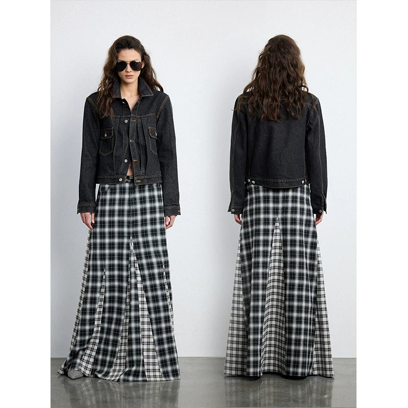Wcoumq | Retro Irregular Plaid Polar Umbrella Skirt – Stylish Women’s Unique A-Line Skirt