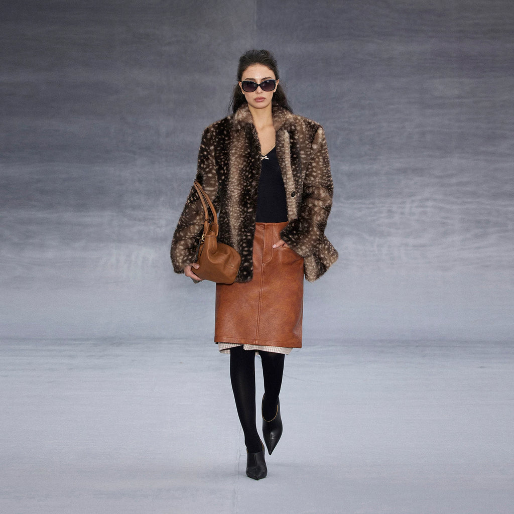 Wcoumq | Retro Fawn Pattern Fur One-Piece Suit for Women – Stylish and Cozy Retro Outerwear