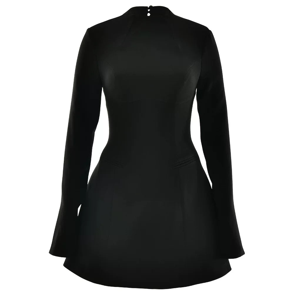Wcoumq | Stand-Up Collar Long-Sleeve Mini Dress with Slim Waist and A-Line Skirt for Autumn & Winter