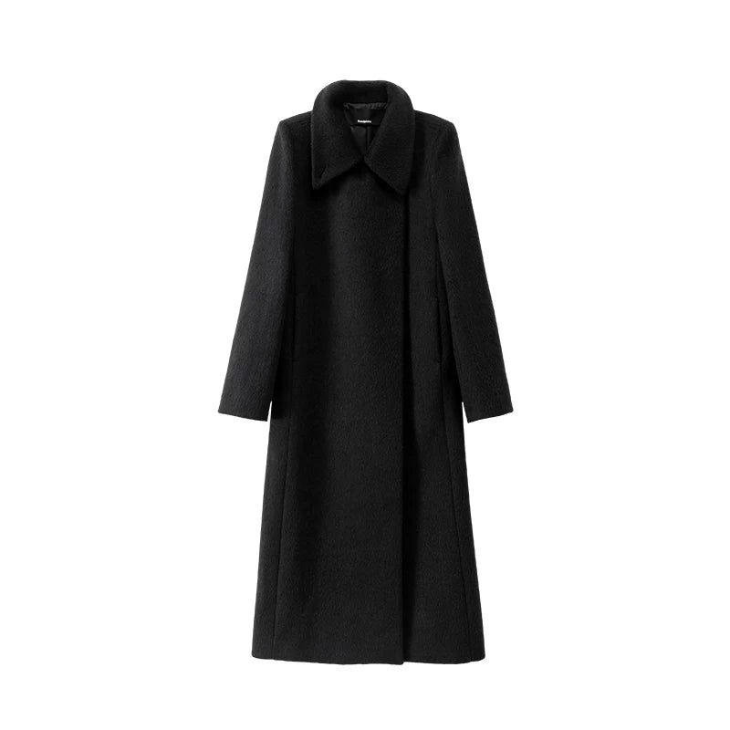Wcoumq | Retro High Stand-Up Collar Lapel Shoulder H-Shaped Wool Coat for Women – Timeless Tailored Outerwear