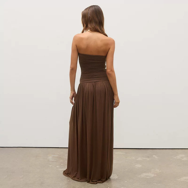 Wcoumq | Summer Tube Top Off-Shoulder Sleeveless Maxi Dress with Loose Fit