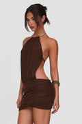Wcoumq | Summer Halter Neck Backless Mini Dress with Metal Ring and Strappy Design