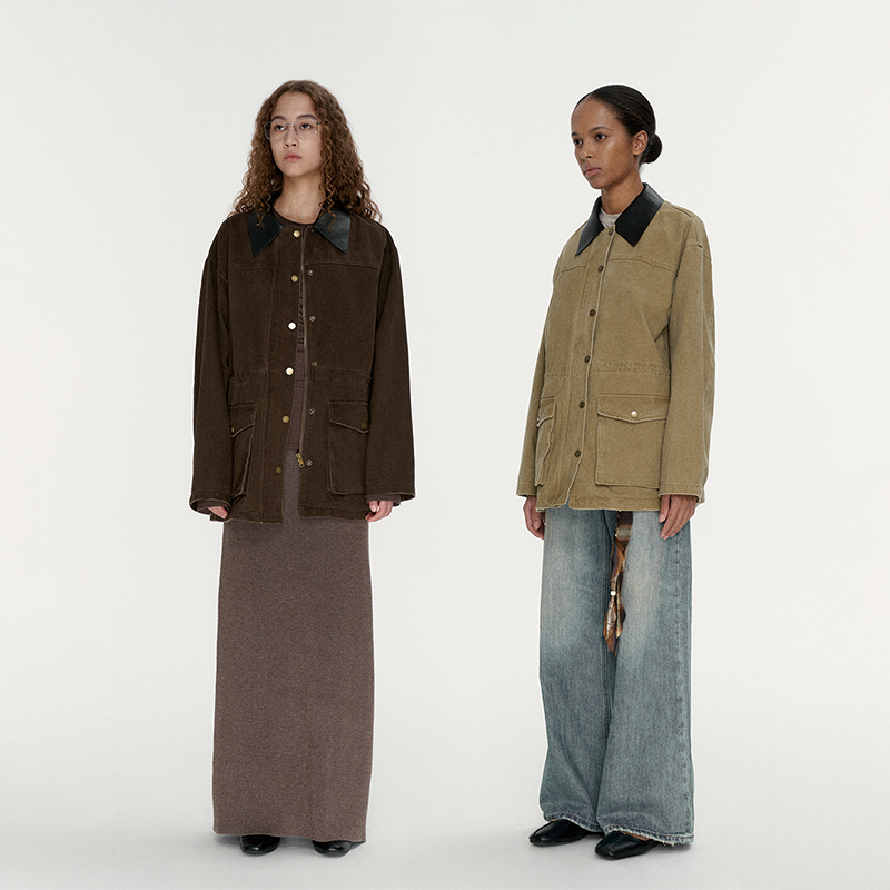 Wcoumq | Khaki Washed Work Jacket – Women’s Loose Fit Stand-Up Collar Short Windbreaker for Autumn 2024