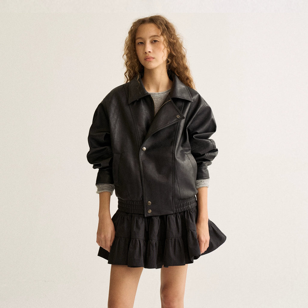 Wcoumq | Retro Textured Lapel Loose Leather Jacket – Women’s Casual Short Coat for Autumn & Winter