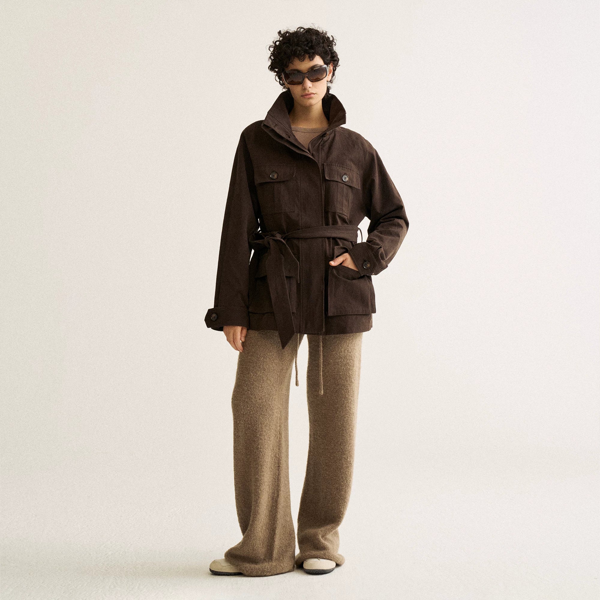 Wcoumq | Retro Workwear Multi-Pocket Windbreaker with Adjustable Belt – Women’s Loose Fit Commuting Stand-Up Collar Jacket