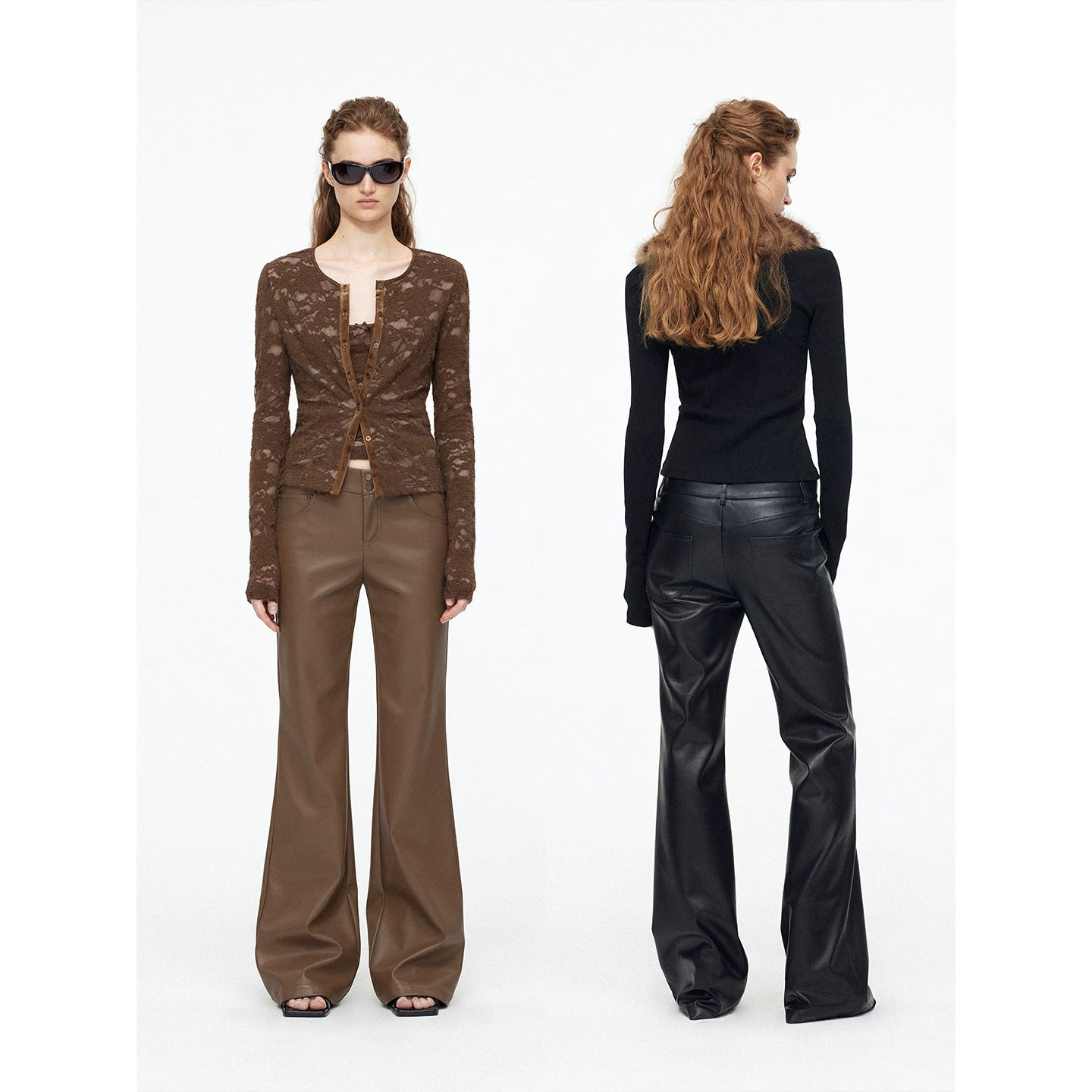 Wcoumq | Retro Low-Waisted Slightly Flared Straight Wide-Leg Leather Pants – Casual & Fashionable American Style