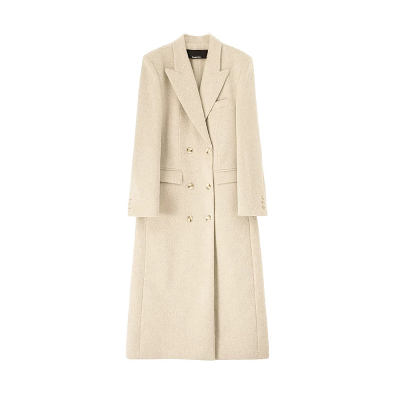 Wcoumq | Retro Double-Breasted Woolen Coat with Gun Lapel & Wide Shoulders – New In 12.10