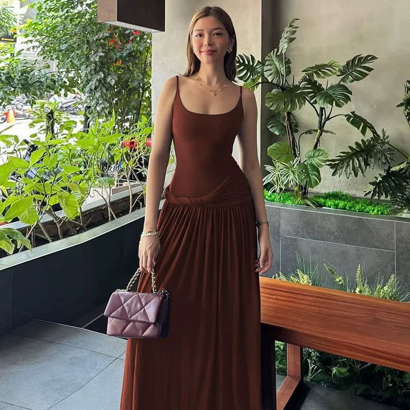 Wcoumq | Summer Tube Top Off-Shoulder Sleeveless Maxi Dress with Loose Fit