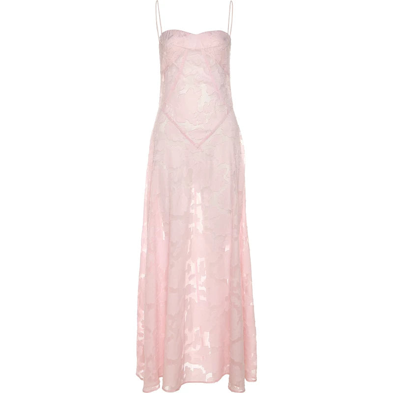 Wcoumq | French Fairy Mesh Crochet Suspender Dress with Sheer Design
