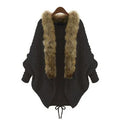 Wcoumq | Plus Size Women’s Knitted Cardigan Cape Shawl with Bat Sleeves & Fur Collar – European & American Style Daily Special Offer
