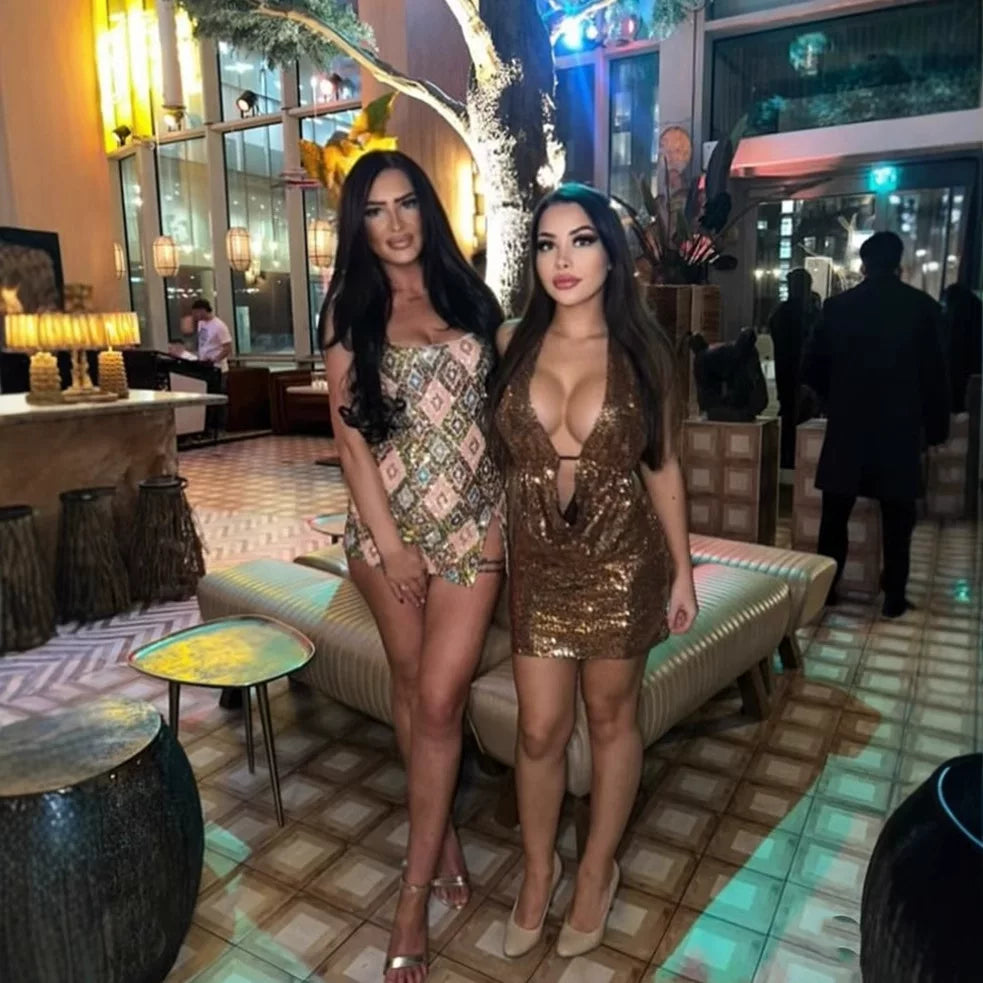 Wcoumq | Colorful Floral Rhombus Sequin Dress with Side Slit and Hip-Covering Design