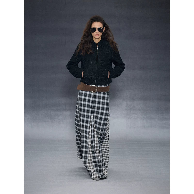 Wcoumq | Retro Irregular Plaid Polar Umbrella Skirt – Stylish Women’s Unique A-Line Skirt