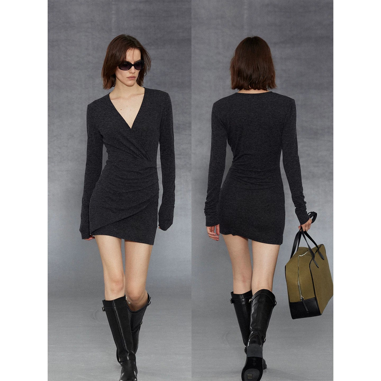 Wcoumq | V-Neck Pleated Piled Velvet Hip-Hugging Knitted Skirt – Elegant Women’s Fitted Skirt for Formal & Casual Wear