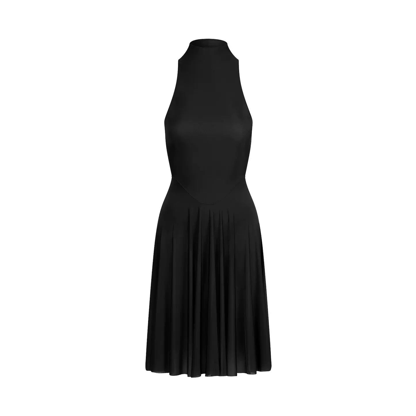 Wcoumq | Sheer High Neck Sleeveless Midi Dress with Pleated Design