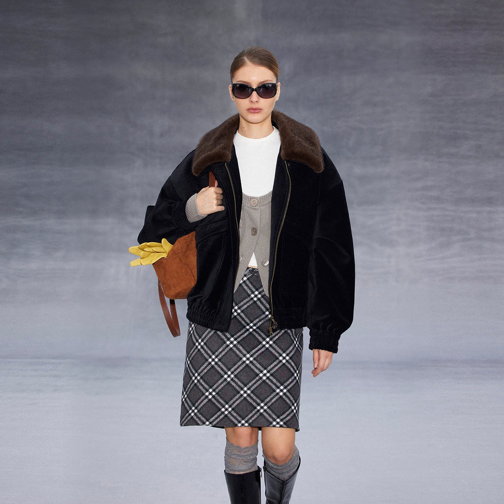 Wcoumq | Touch Series Checkered Woolen Straight Skirt – Classic and Elegant Wool Skirt for Women