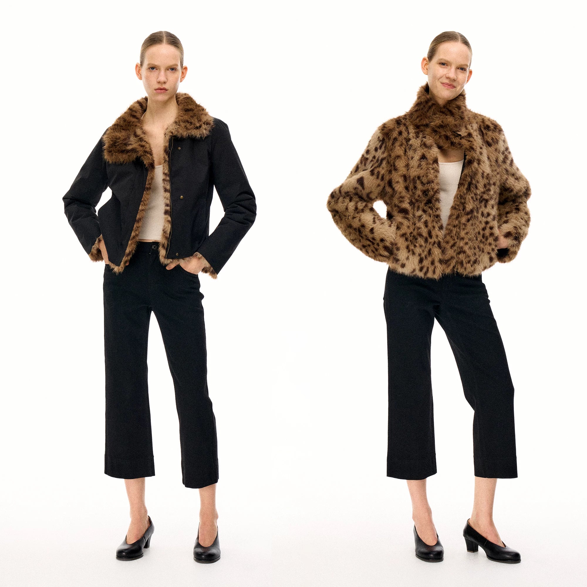 Wcoumq | Reversible Leopard Print Eco-Friendly Fur Jacket – Slim-Fitting Right-Shoulder Women’s Stylish Jersey Outerwear