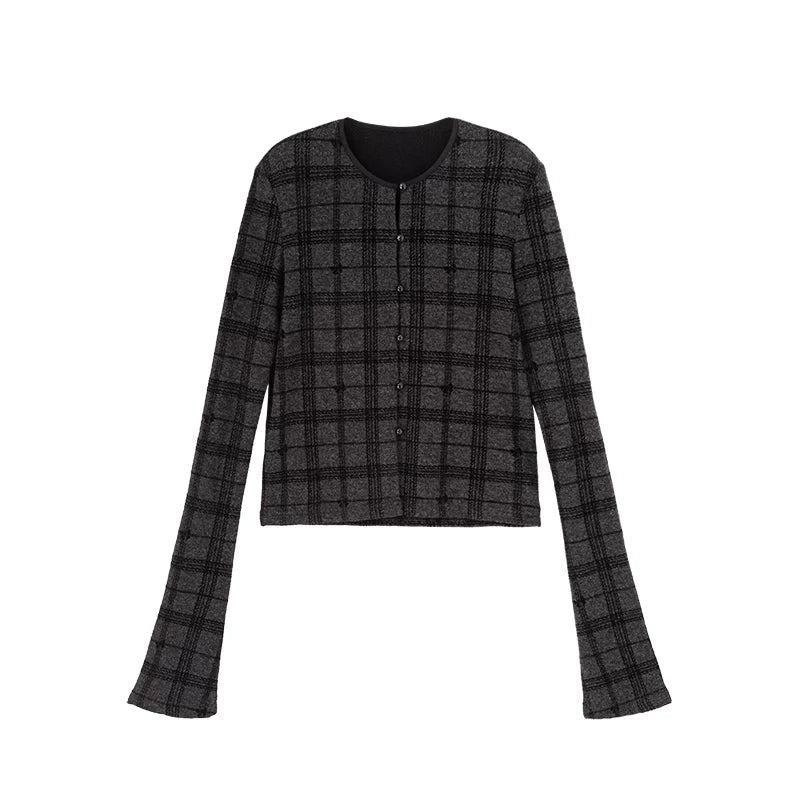 Wcoumq | Touch Series Round Neck Jacquard Flocked Knitted Short Cardigan – Women’s Cozy Knit Sweater