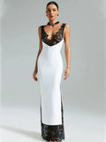 Wcoumq | V-Neck Lace Spliced Suspender Maxi Dress with Slim Fit