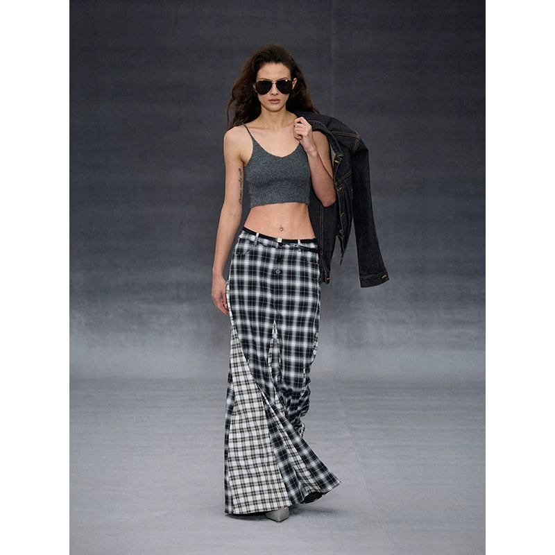 Wcoumq | Retro Irregular Plaid Polar Umbrella Skirt – Stylish Women’s Unique A-Line Skirt