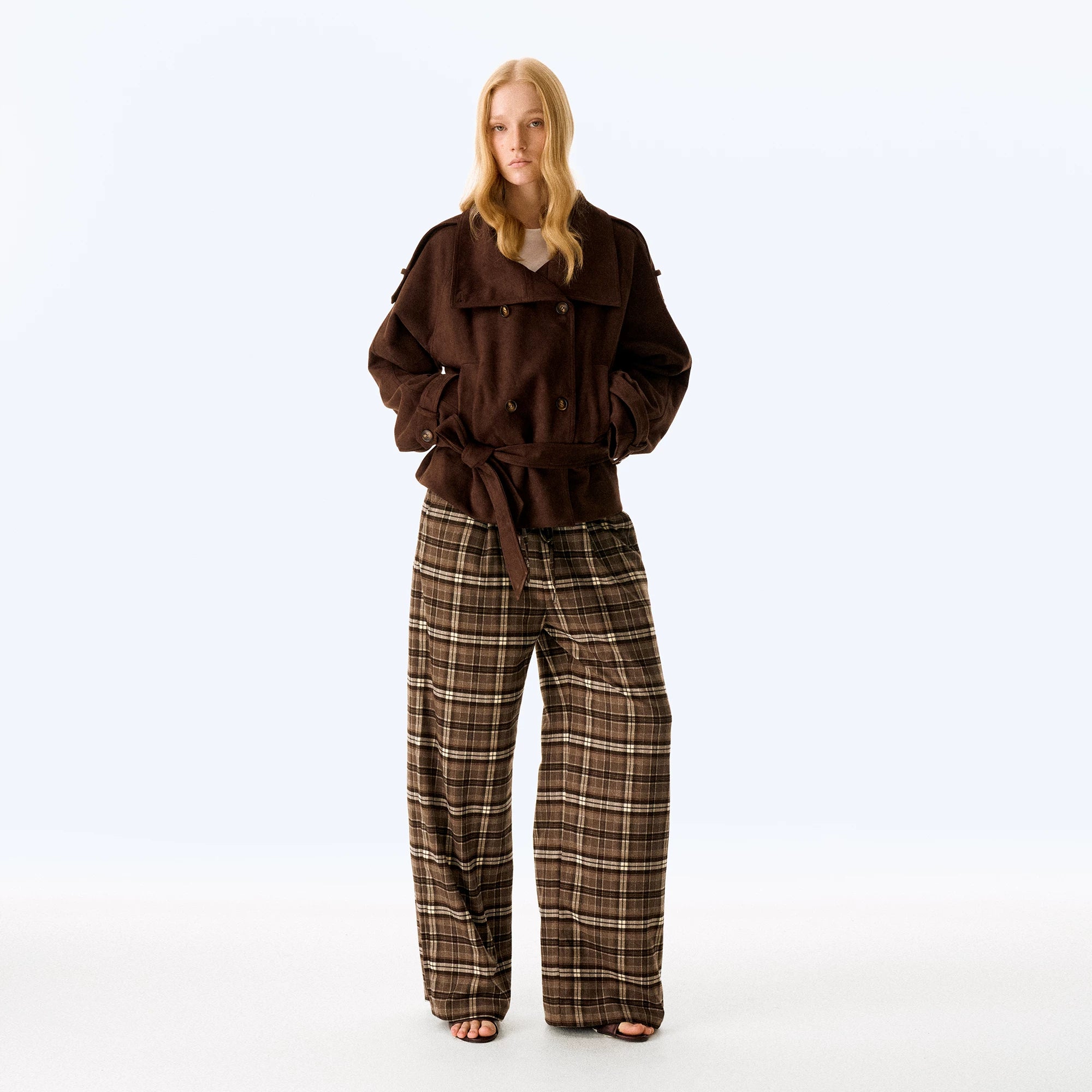 Wcoumq | Brown Velvet Suede Short Windbreaker Jacket – Retro-Inspired Elastic Waist Autumn & Winter Women’s Outerwear