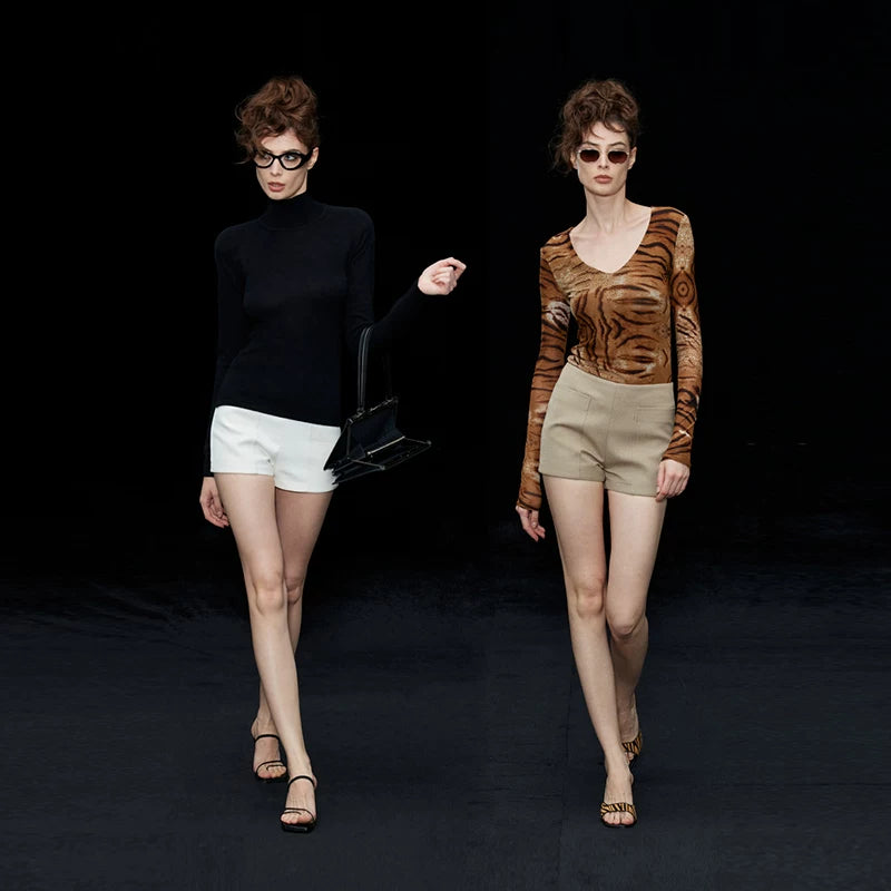 Wcoumq | Retro High-Waisted Waistless Suit Shorts – Stylish Women's Tailored Shorts for Summer