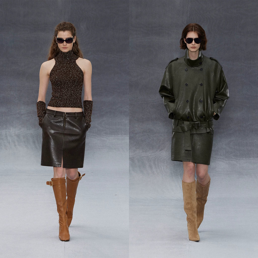 Wcoumq | Retro Low-Waisted Slit Leather Skirt – PUA Word Hip-Covering Stylish Leather Skirt for Women